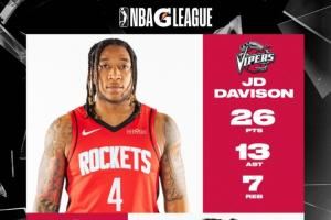  Die π！休斯顿雨姐JD·戴维森统治G联盟 狂砍26分7板13助！